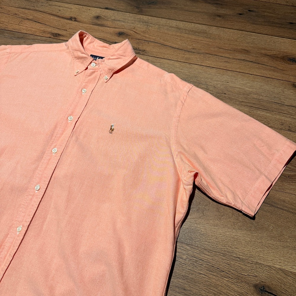 Vintage Ralph Lauren Peach Blaire Button Down Shirt Mens Large Short Sleeve